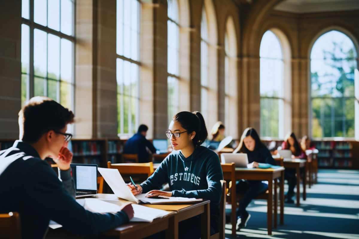 Studenti studiano in biblioteca